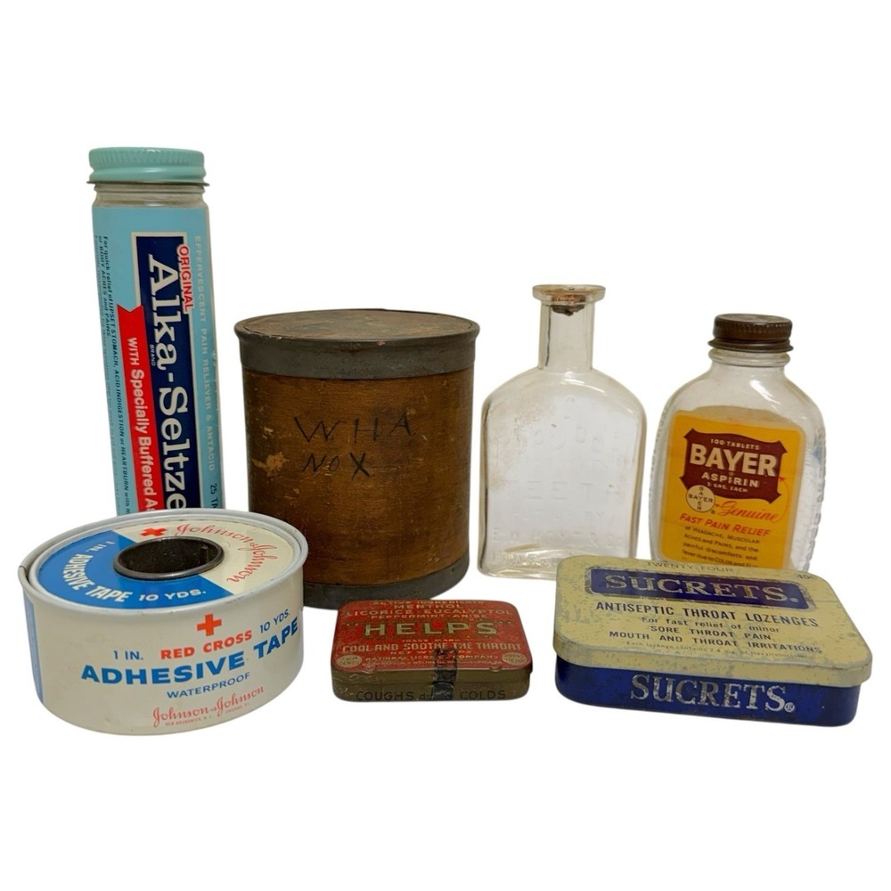 Antique Vintage Apothocary Mixed Lot Of‎ 7 Used Medicine Containers Collectables